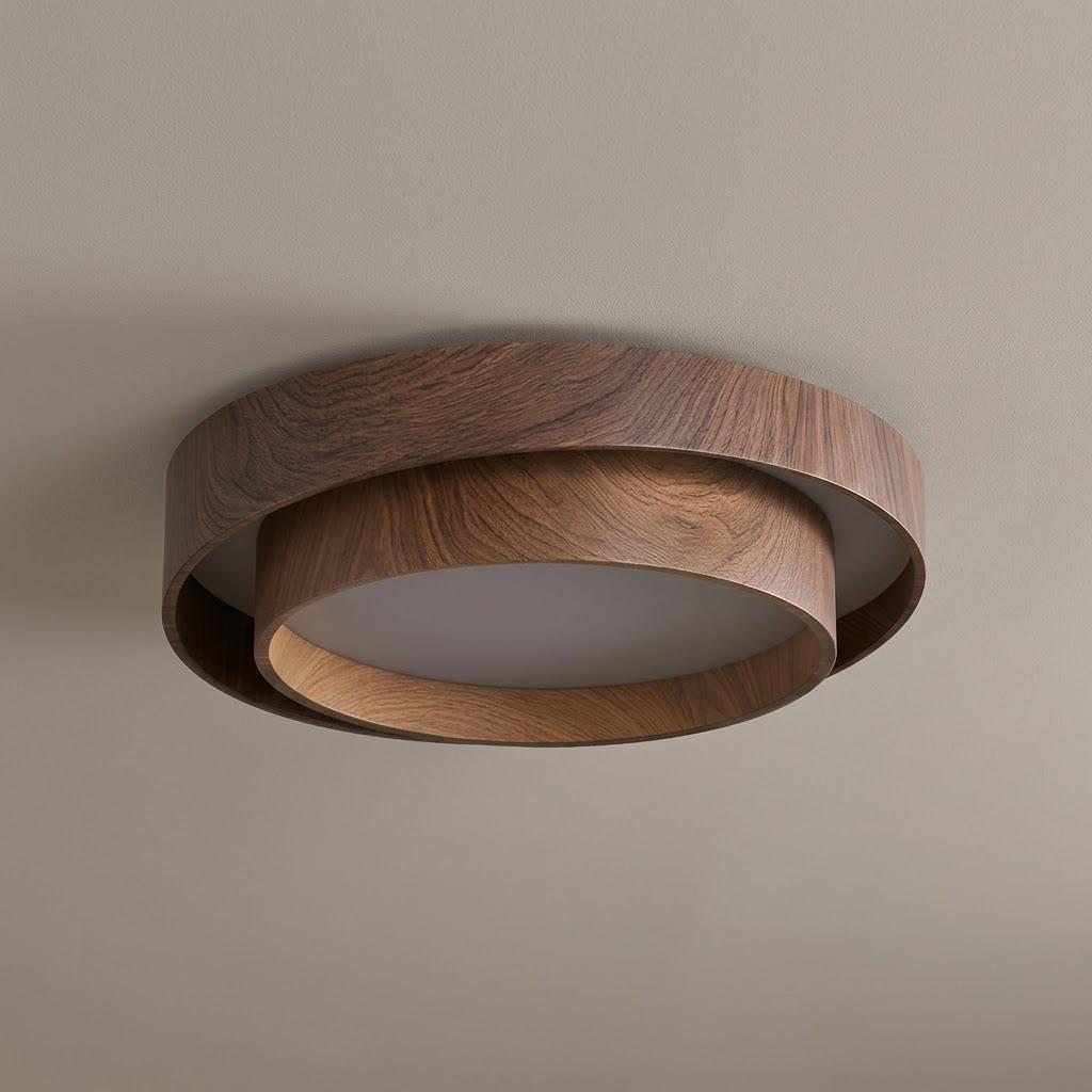 Scandinavian Walnut Finish Ring Flush Mount Ceiling Light