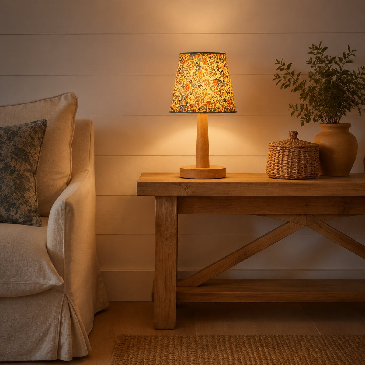 Solid Wood Fabric Shade Table Lamp