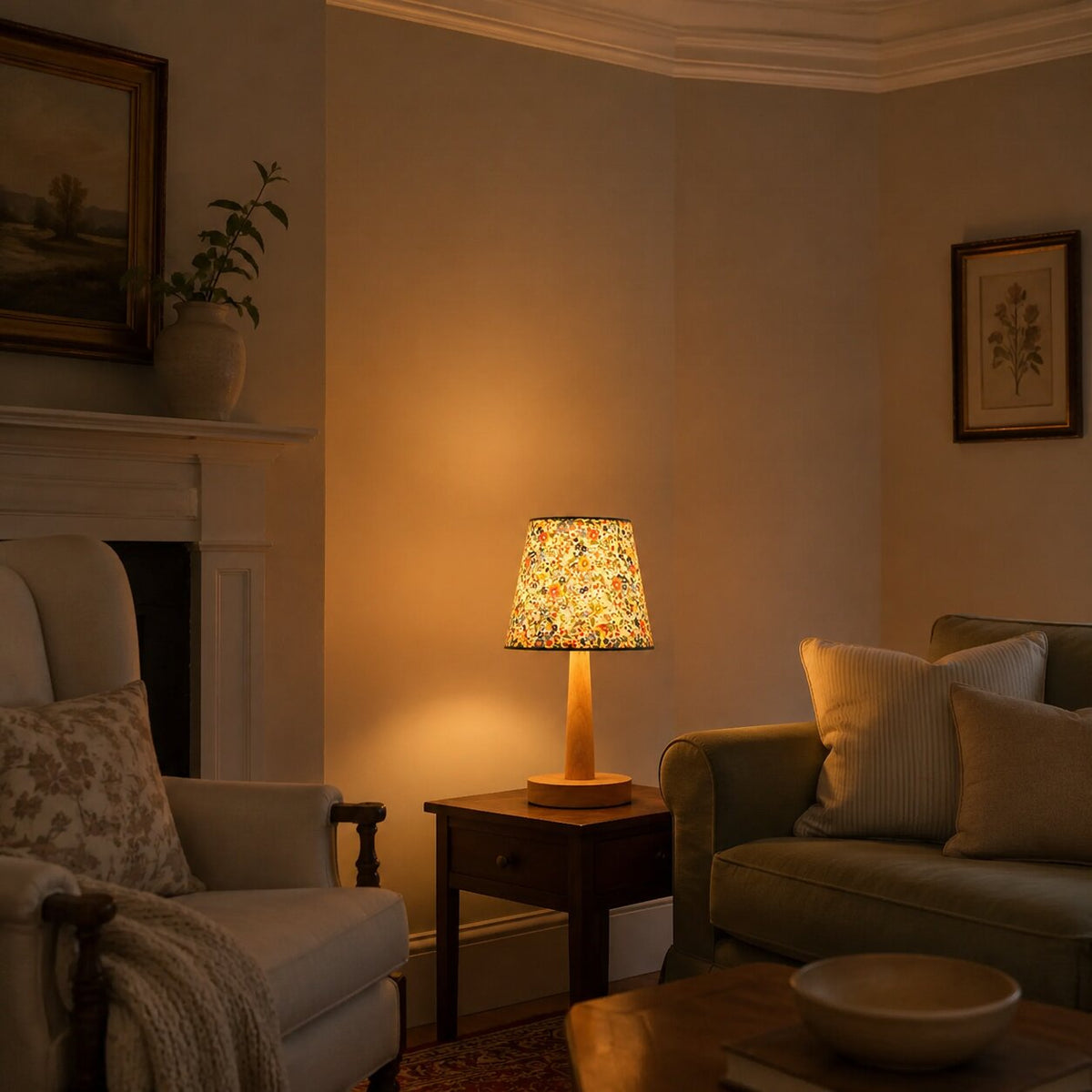 Solid Wood Fabric Shade Table Lamp