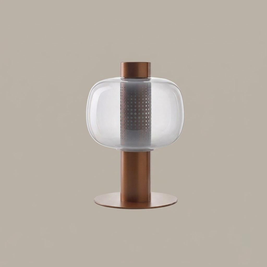 Japandi Cylindrical Metal Globe Glass Table Lamp