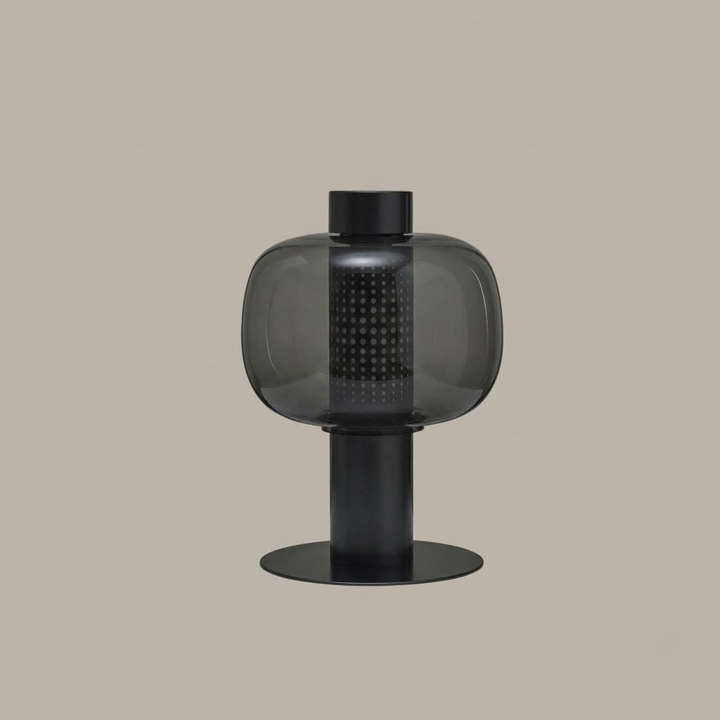 Japandi Cylindrical Metal Globe Glass Table Lamp