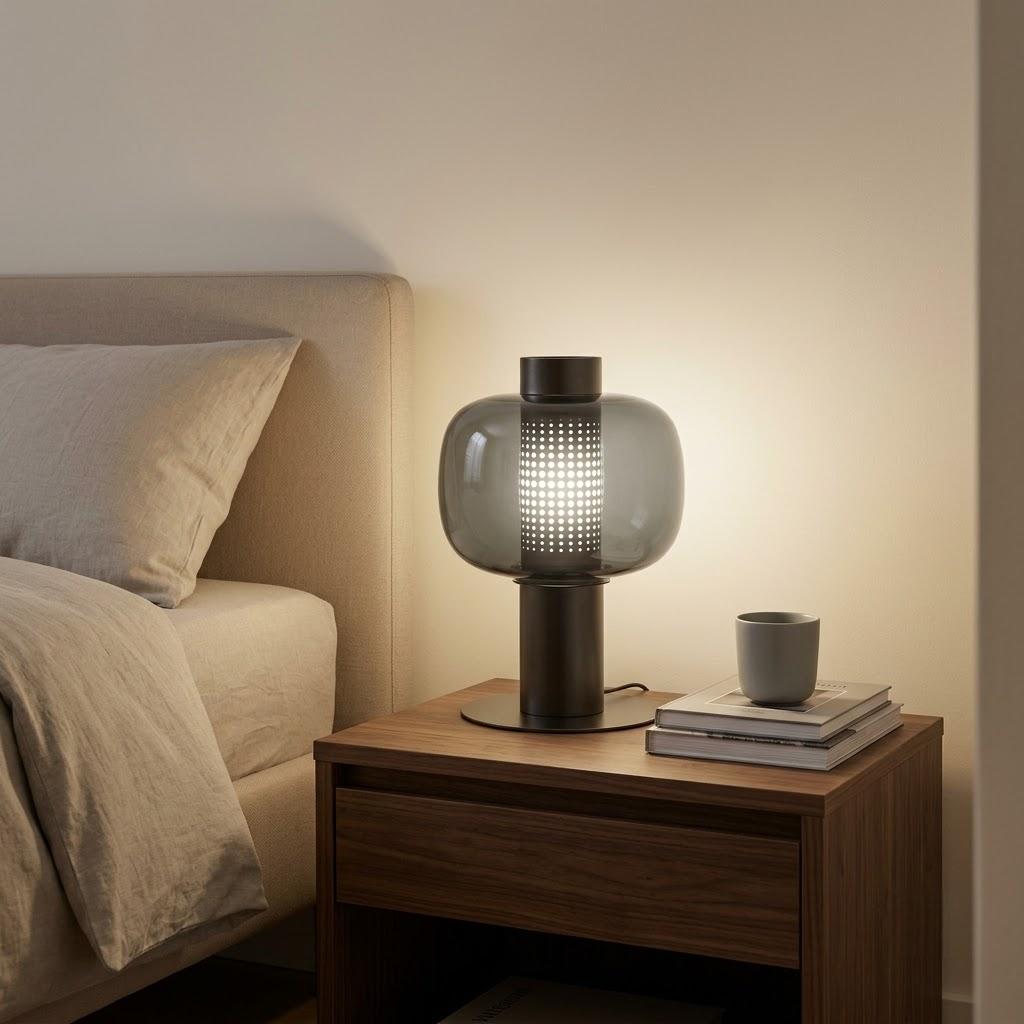 Japandi Cylindrical Metal Globe Glass Table Lamp