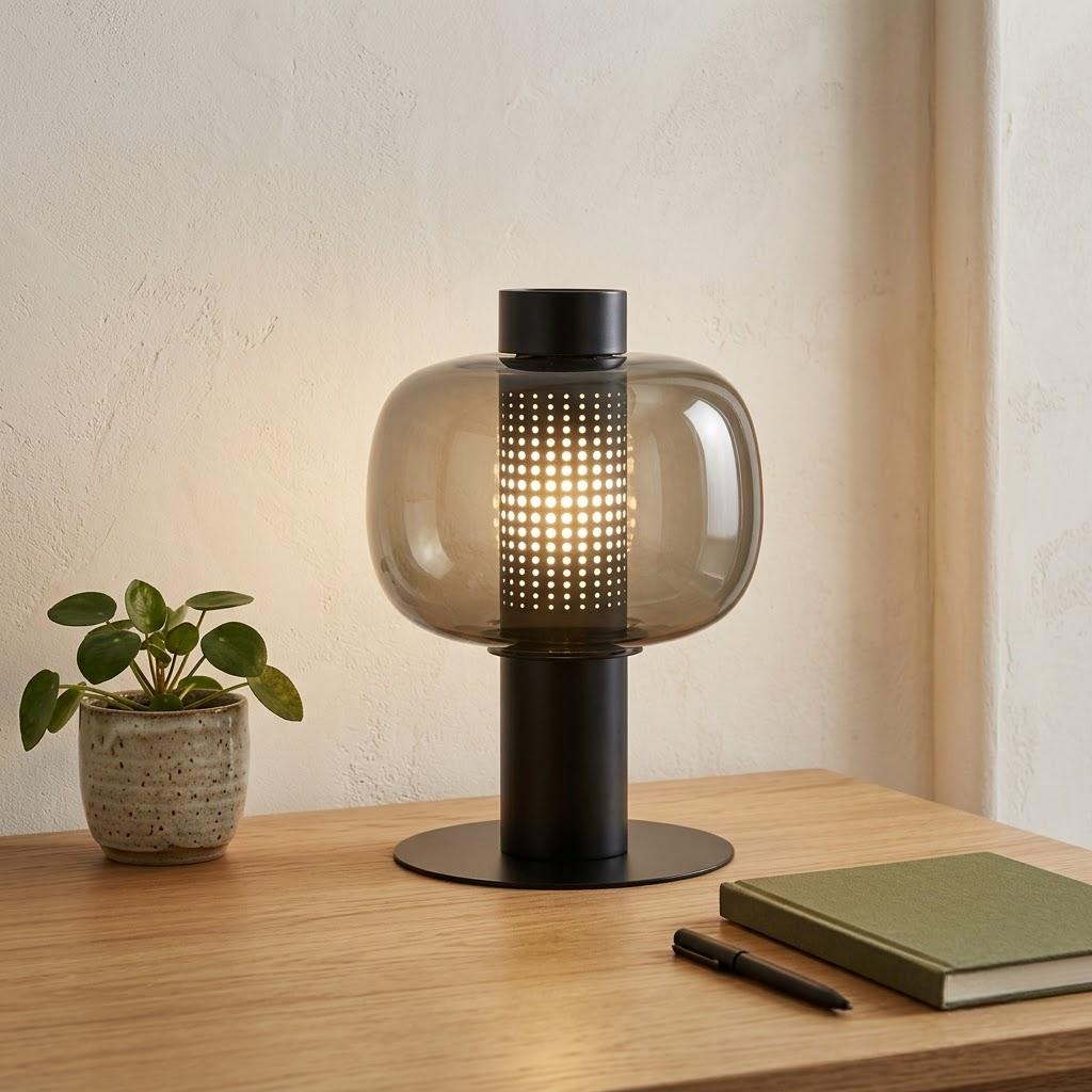 Japandi Cylindrical Metal Globe Glass Table Lamp