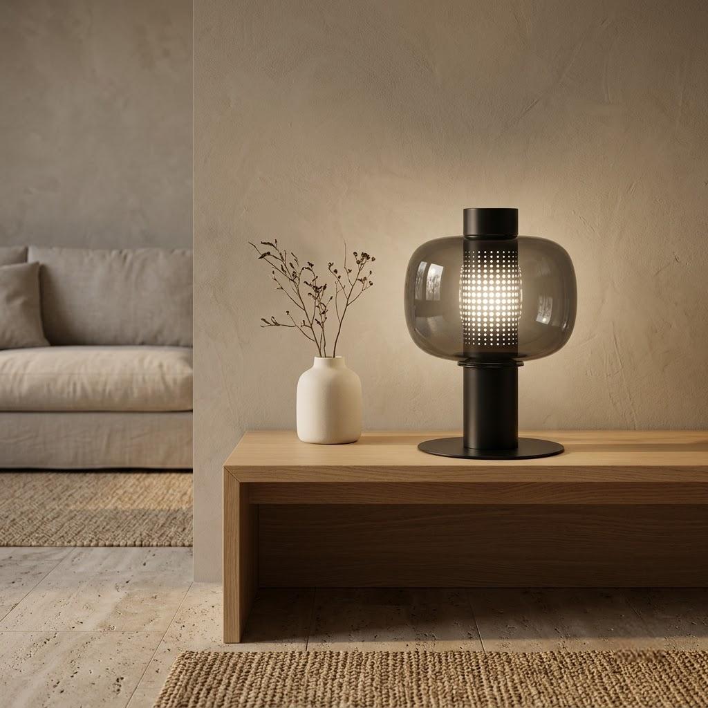 Japandi Cylindrical Metal Globe Glass Table Lamp
