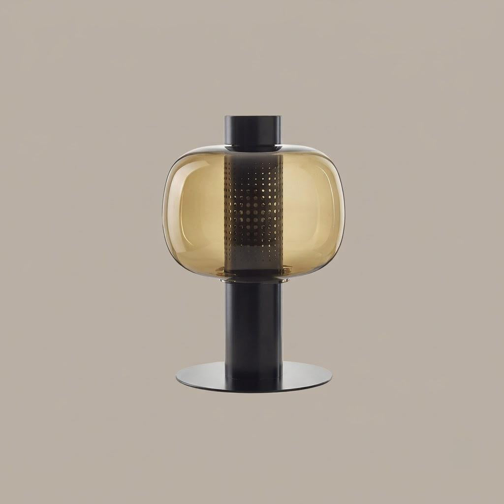 Japandi Cylindrical Metal Globe Glass Table Lamp