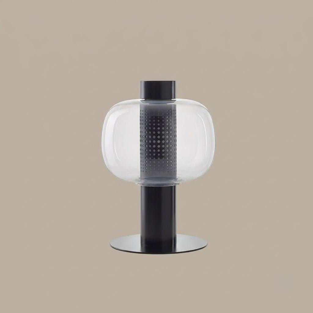 Japandi Cylindrical Metal Globe Glass Table Lamp