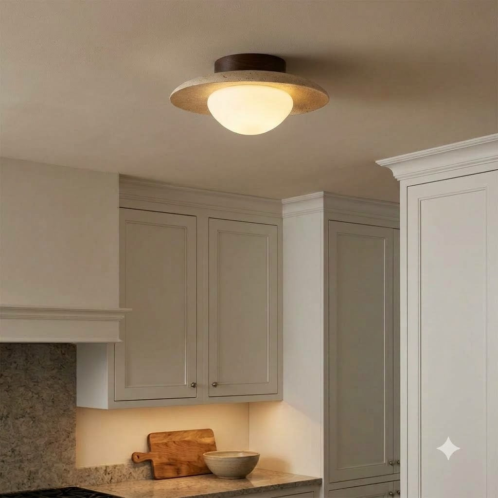 Minimalist Travertine Round Flush Mount Ceiling Light