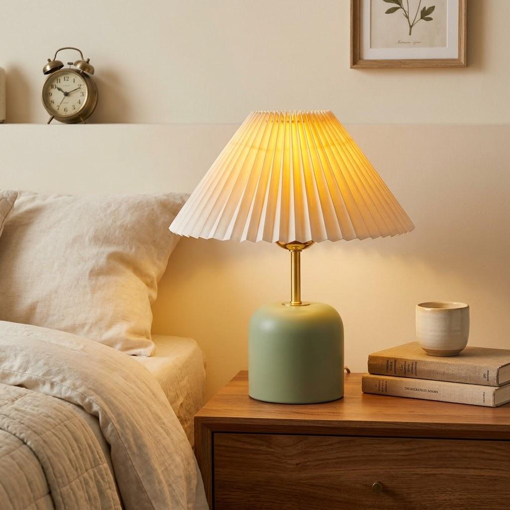 Japandi Bulbous Ceramic Drum Shade Table Lamp