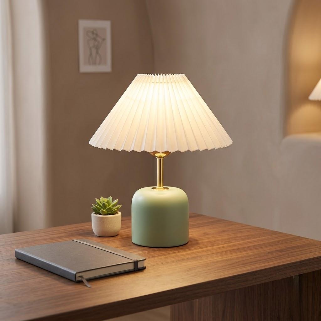Japandi Bulbous Ceramic Drum Shade Table Lamp