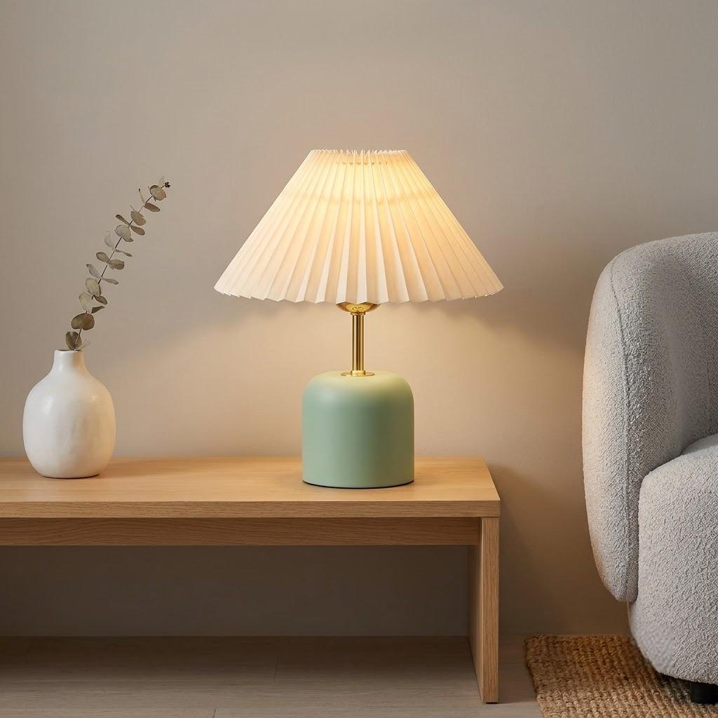 Japandi Bulbous Ceramic Drum Shade Table Lamp