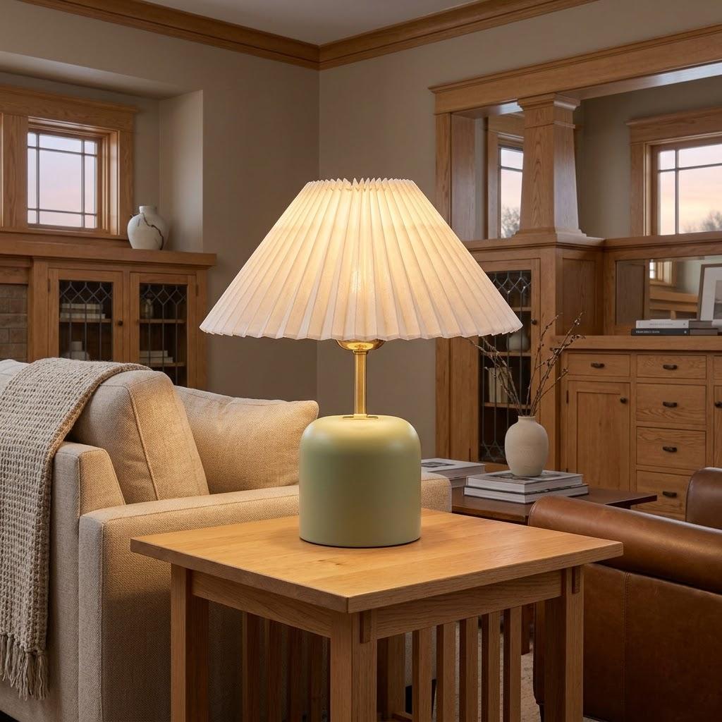 Japandi Bulbous Ceramic Drum Shade Table Lamp