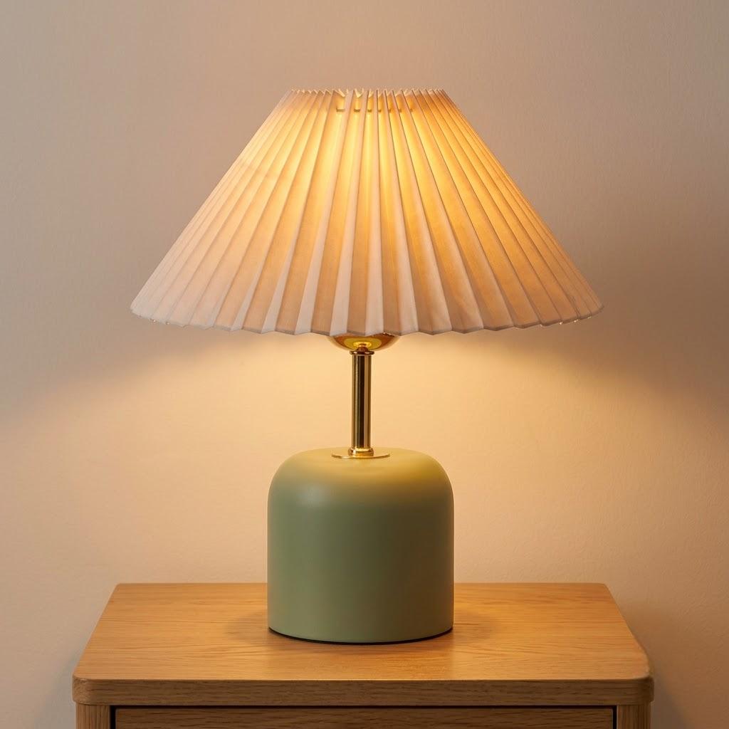 Japandi Bulbous Ceramic Drum Shade Table Lamp