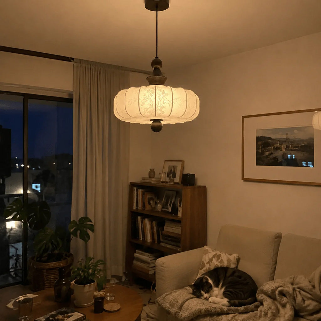 Vintage Pleated Fabric Dome Pendant Light