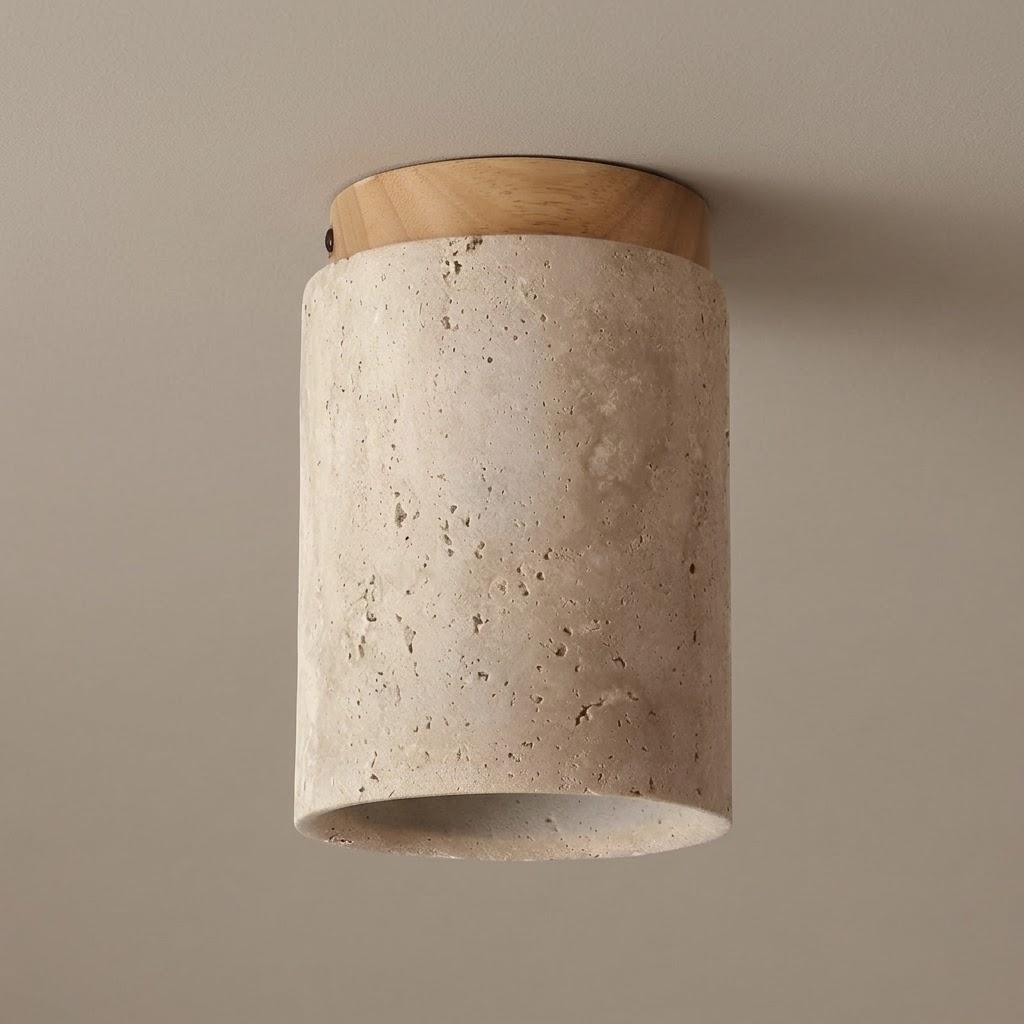 Wabi-Sabi Travertine Cylinder Flush Mount Ceiling Light