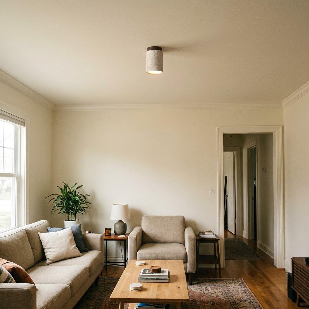 Wabi-Sabi Travertine Cylinder Flush Mount Ceiling Light
