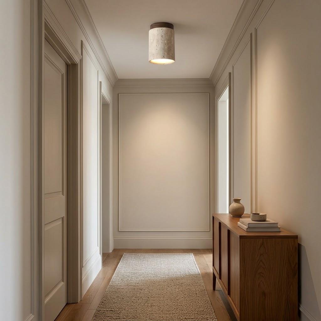 Wabi-Sabi Travertine Cylinder Flush Mount Ceiling Light