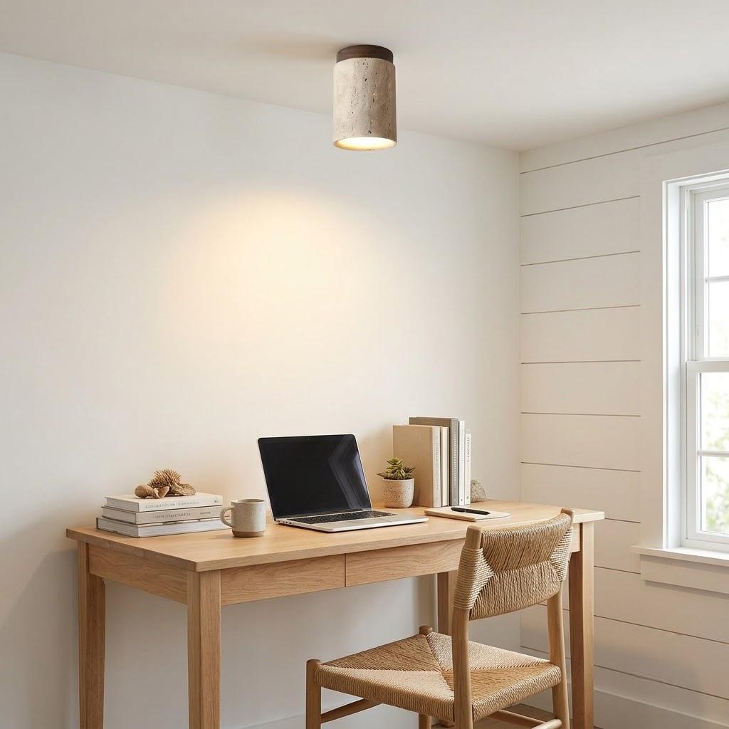 Wabi-Sabi Travertine Cylinder Flush Mount Ceiling Light