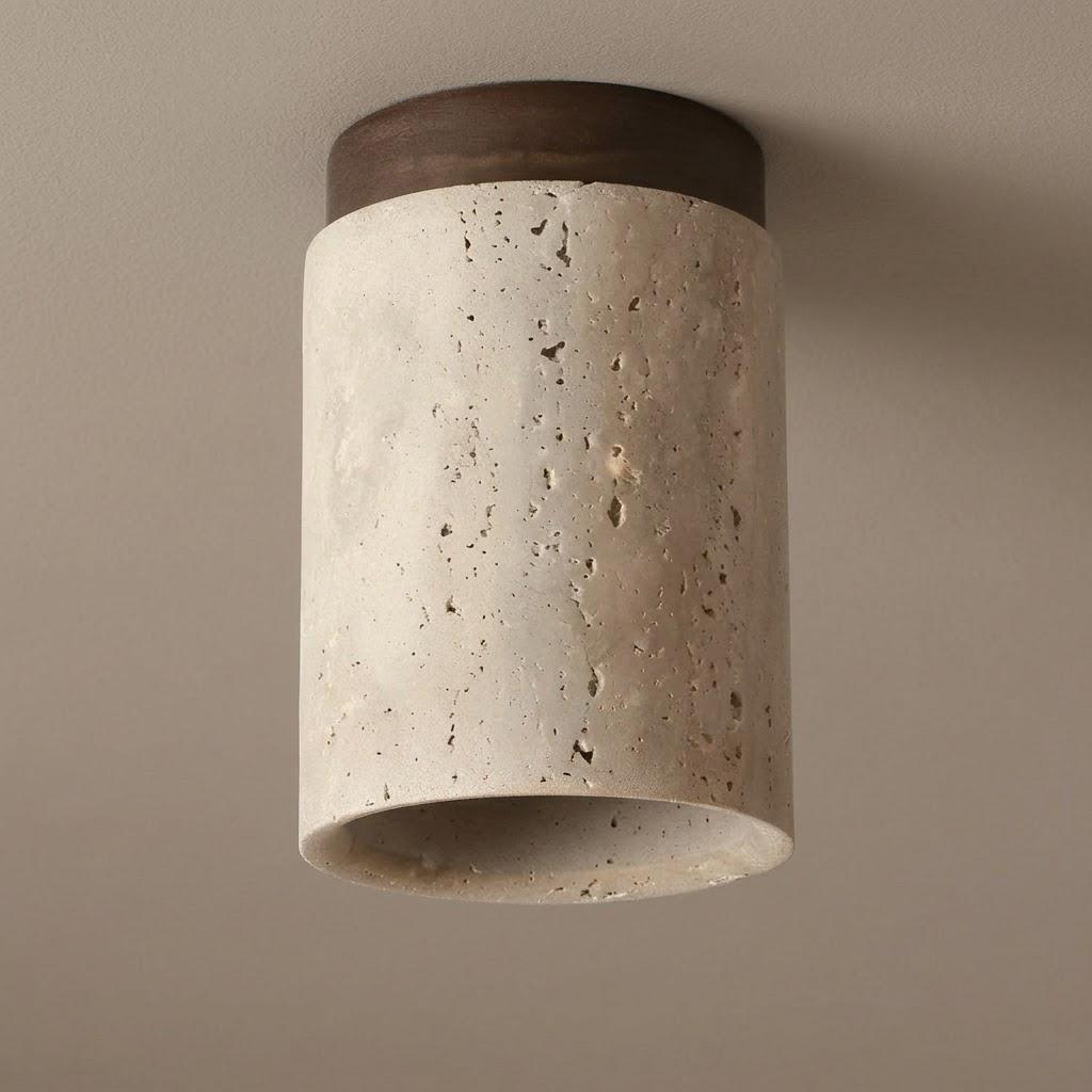 Wabi-Sabi Travertine Cylinder Flush Mount Ceiling Light
