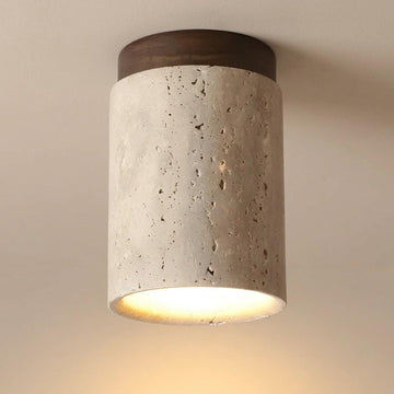 Wabi-Sabi Travertine Cylinder Flush Mount Ceiling Light