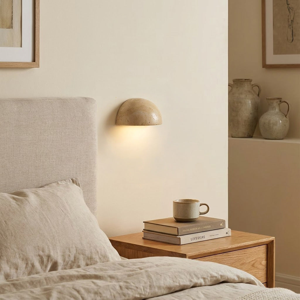 Wabi-Sabi Travertine Semicircular Wall Sconce