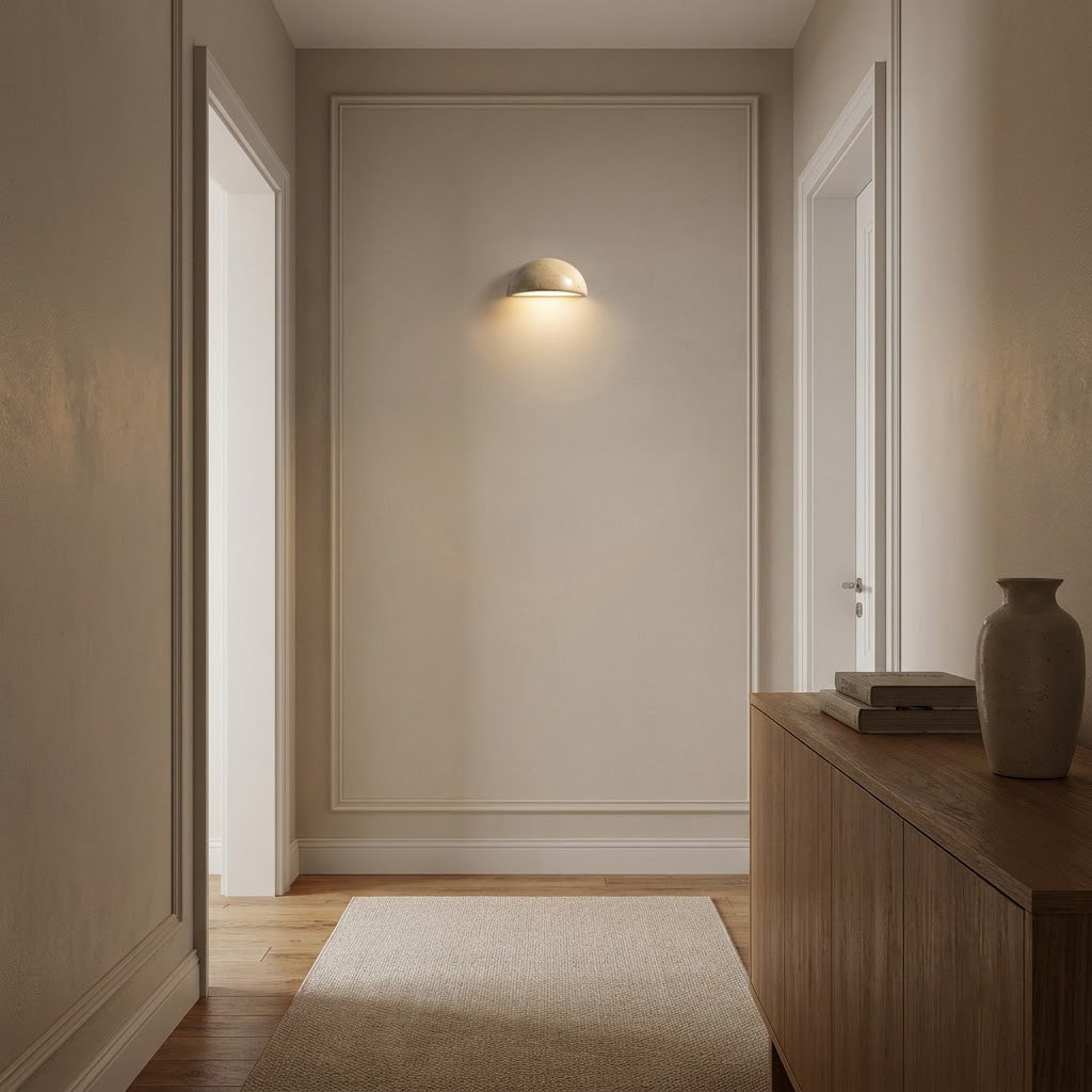 Wabi-Sabi Travertine Semicircular Wall Sconce