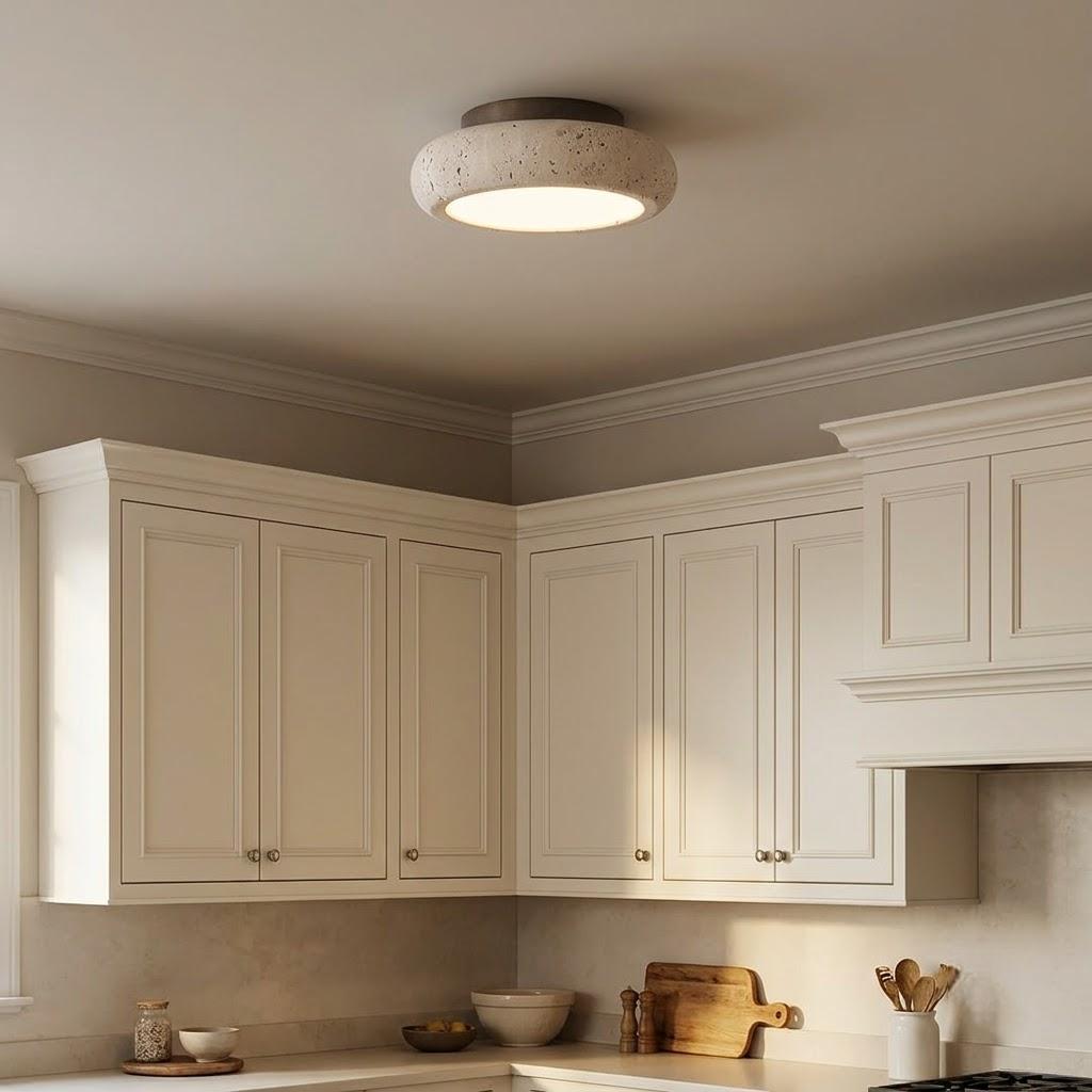 Wabi-Sabi Travertine Wood Flush Mount Ceiling Light