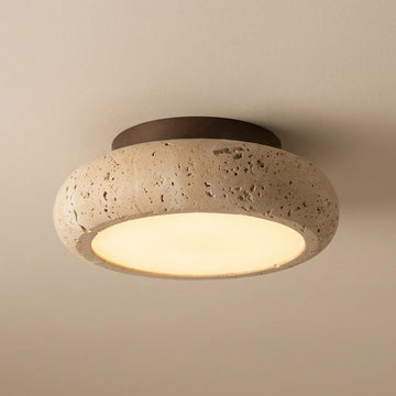 Wabi-Sabi Travertine Wood Flush Mount Ceiling Light