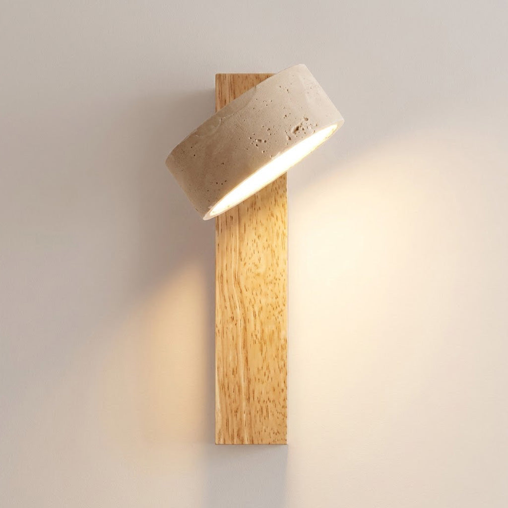 Wabi-Sabi Travertine Wood Wall Sconce