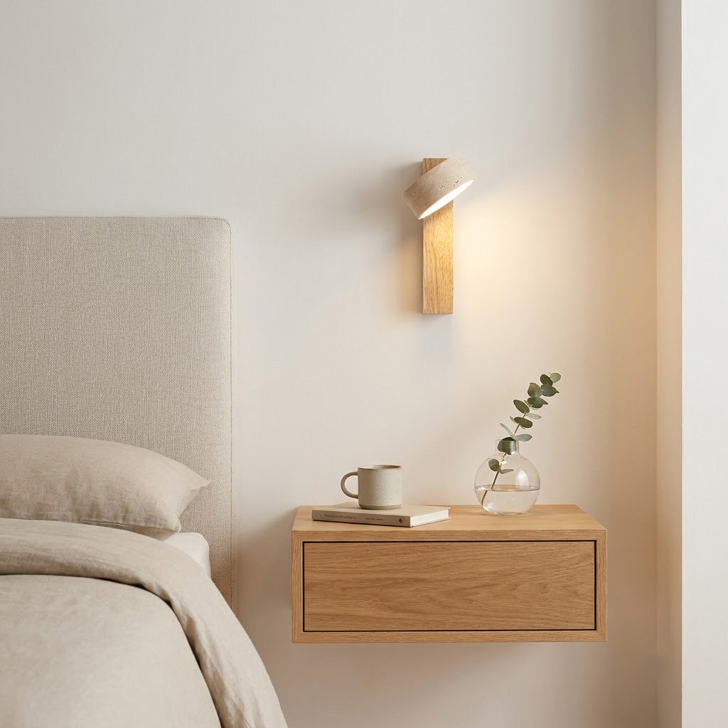 Wabi-Sabi Travertine Wood Wall Sconce