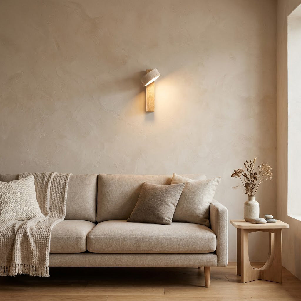 Wabi-Sabi Travertine Wood Wall Sconce