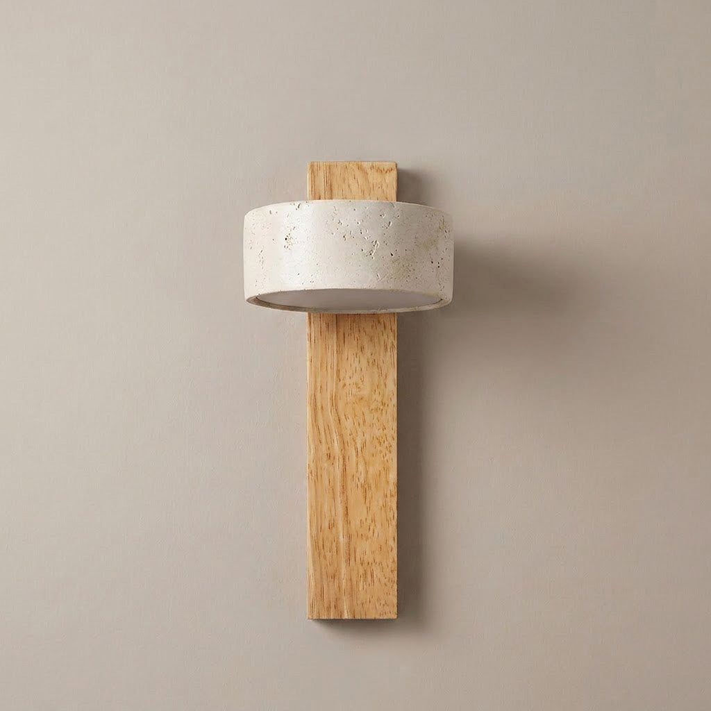 Wabi-Sabi Travertine Wood Wall Sconce