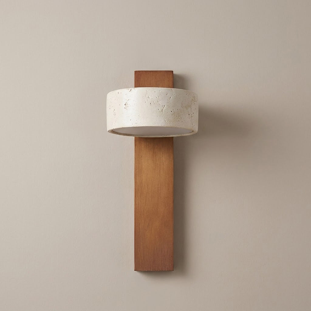Wabi-Sabi Travertine Wood Wall Sconce