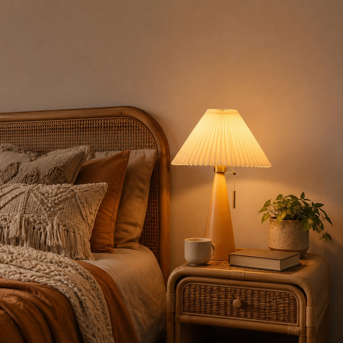 Walnut Pleated Shade Table Lamp