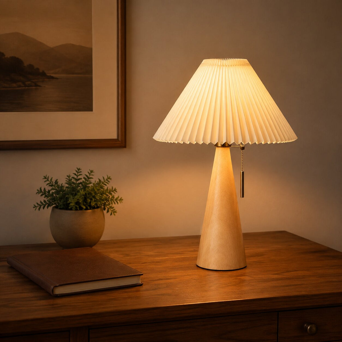 Walnut Pleated Shade Table Lamp