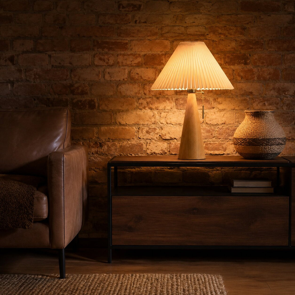 Walnut Pleated Shade Table Lamp