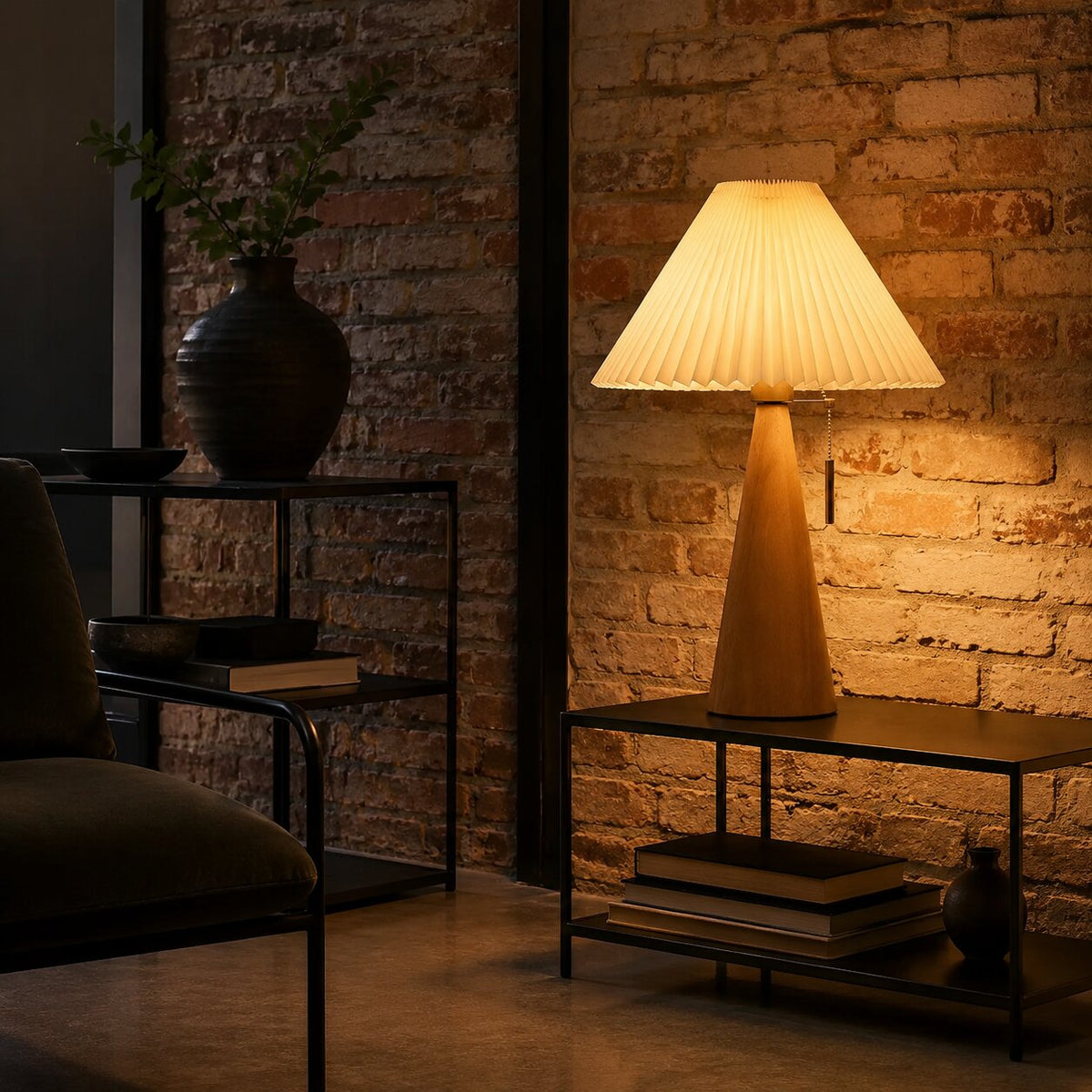 Walnut Pleated Shade Table Lamp