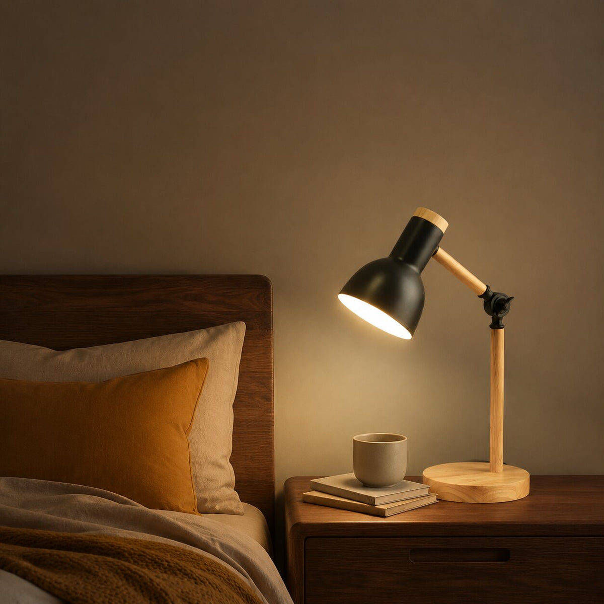 Wood and Metal Adjustable Table Lamp