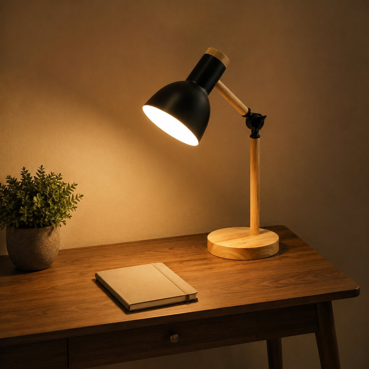 Wood and Metal Adjustable Table Lamp