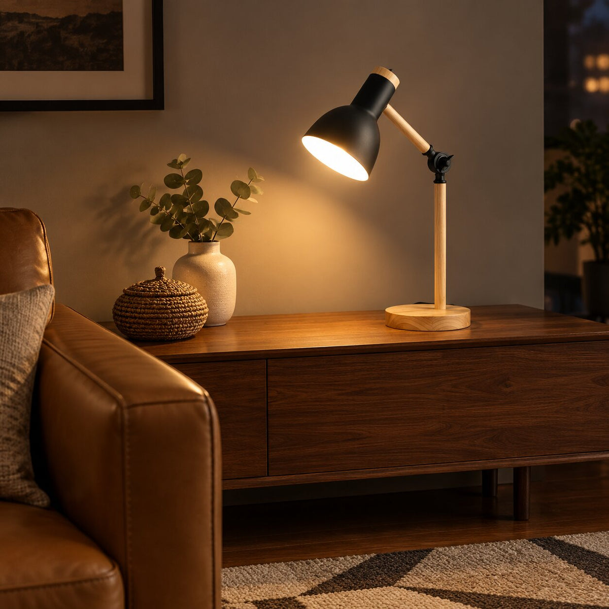 Wood and Metal Adjustable Table Lamp