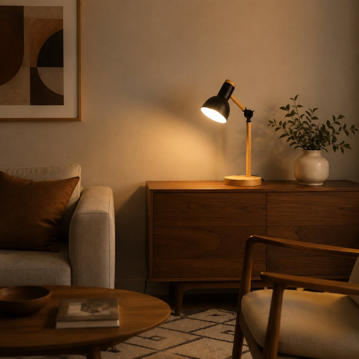 Wood and Metal Adjustable Table Lamp